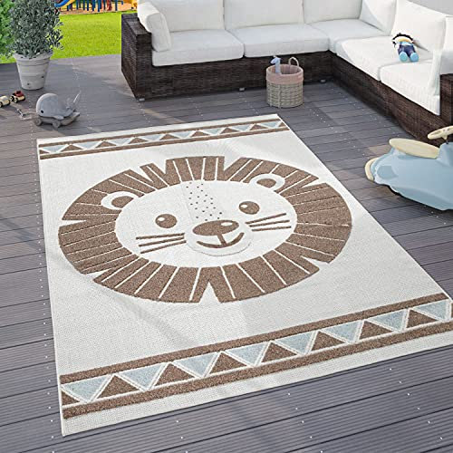 Paco Home Alfombra Infantil Habitación Infantil Exterior Juego Motivos Animales 3D, tamaño:140x200 cm, Color:Beige