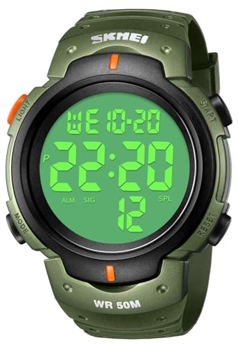 Digitala sportklockor för män, militära stora siffror, 50 m, vattentät, stort ansikte, armé, armbandsur, LED-bakljus, vardaglig klocka för män, gummi, svart