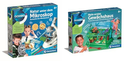 Clementoni 69804 Galileo Science – Natur unter dem Mikroskop, ab 9 Jahren & 69490 Galileo Science – Mein erstes Gewächshaus, Pflanzkasten & Samen für Mini-Gärtner und angehende Botaniker, ab 8 Jahren