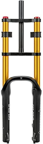 ZFF 20 Inch Bike Fat Fork 4.0 Tire Air Suspension Fork Double Shoulder 1-1/8 Disc Brake QR 135mm Travel 110mm Adjustable Rebound For Snow Beach XC MTB Bicycle 2880g (Color : Gold, Size : 20)