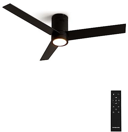 CREATE / WINDMINIMAL/Ventilador de techo con luz negro con mando/Silencioso, función verano-invierno, 6 velocidades,temporizador 1 a 4h, 3 temperaturas de luz, 40W, Ø132 cm