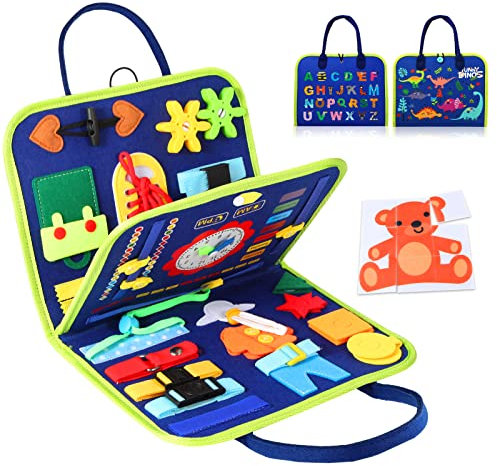 Hooku Busy Board for Toddlers, Montessori Toys for 3 Year Olds, Learning toys for 3 Year Olds, Baby Sensory Toys for 3 Year Old, Fine Motor Skills Toys, Toddler Travel Toys, Baby Gifts