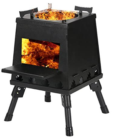 Camping Wood Stove Portable Wood Burning Stove, Lightweight Foldable Backpacking Stove, Multi Fuel Camp Stove for Outdoor Cooking Traveling,Black-S