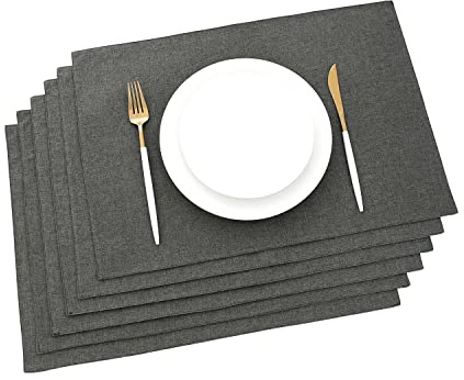 AOKSUNOVA Tischsets Stoff Platzdeckchen Leinen Platzset Dunkelgrau | Abwaschbare Tischsets aus Leinenstoff,Platzdeckchen für Esstisch,Küche und Alltag,Stilvolle Tischunterlage im Set Zuhause