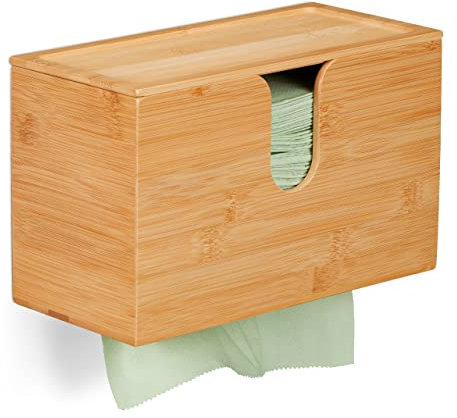 Relaxdays Distributore Asciugamani Carta da Parete, Salviette Formato H2, Dispenser Bagno 17 x 27 x 13 cm ca, Naturale, bambù