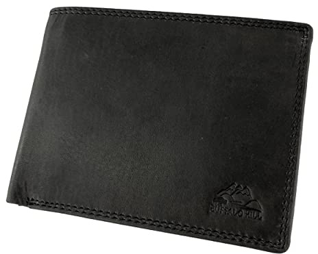 BUFFALO HILL Echt Leder Herren Geldbörse »2750 Wiener Schachtel« Querformat I RFID Schutz I Portemonnaie Münzfach I 6 Fächer I Geldbeutel für Männer I Brieftasche Wallet Portmonee (Schwarz)