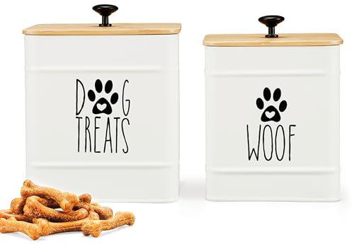 PERFNIQUE Hundeleckerli-Behälter, Leckerli-Behälter mit luftdichtem Deckel, Keksdose für Küchentheke, Leckerli-Behälter, Leckerli-Kanister und Aufbewahrung, 2 Stück, 19,8 x 15,7 & 18,5 x 14 cm (weiß)