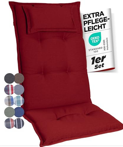 gardisun Gartenstuhlauflagen Hochlehner mit Kopfteil I Extra Dicke Sitzauflagen I Made in Europe I Polsterauflagen für Hochlehner I Auflagen mit extra hohem Komfort I 1er Set I Rot
