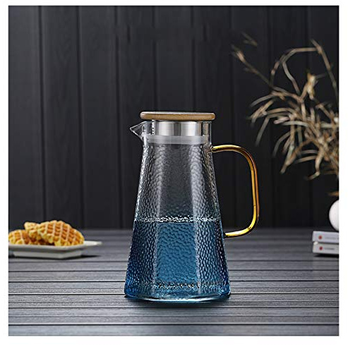 Brocca Acqua Brocca di vetro blu con coperchio e maniglia facile pulito resistente al calore borosilicato in vetro borosilicato for succo, latte, bevande fredde o calde Caraffa Acqua ( Size : 1.65L )