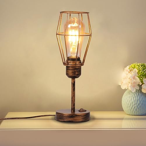 TWSXTE E27 Tischleuchte Metallkäfigleuchte Tisch LED Schreibtisch Nachttischlampe Schlafzimmer Lesen Rustikal Industrielle Vintage LED Nachttischlampe Dekorativ (ohne Glühbirne)