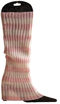 KieTeiiK Beinstulpen für Damen, Junioren, gerippt, gestrickt, bunt gestreift, lange Stiefel, Socken, dehnbare Fußabdeckung für 80er-Jahre-Party, Sport, pink / weiß, 17.72in