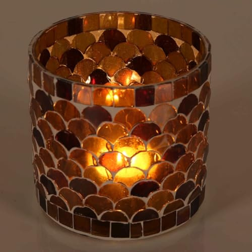 Orientalisches Mosaik-Windlicht Athen M GELB Ø 10cm rund handgefertigt aus Glas | Stimmungslicht Teelichthalter bunt marokkanische Tisch-Deko wie aus 1001 Nacht | WZ222-M