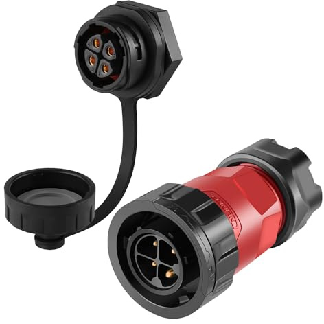 CNLINKO YM-20 4-Pin Wasserdichter Steckverbinder, IP68 Rundsteckverbinder, Quick Plug Aviation Steckverbinder, PBT Kunststoffgehäuse Lötstecker M20 Stecker-Buchse (4 Pin)