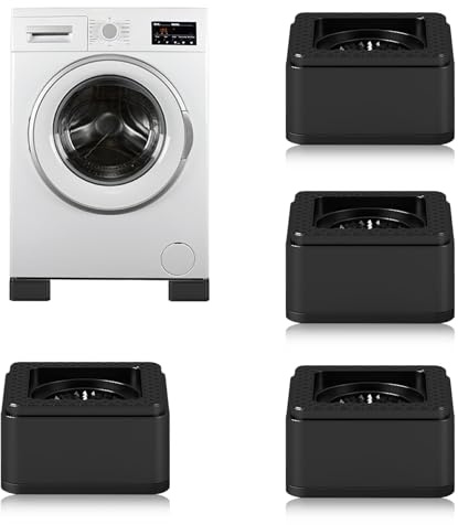 Torytoe Tapis Anti Vibration Machine a Laver, 4 pièces Universel Anti Vibration Lave Linge Pied Machine a Laver Avec Tapis en Caoutchouc pour machines à laver, sèche-linge et meubles