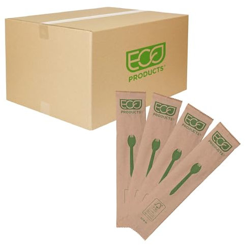 Eco-Products Renewable & Compostable 6.5 Wood Sporks, Case of 1000, FSC Certified Individually Wrapped Wooden Spork, Hot & Cold Food Friendly, Ridge Molded Into Handle for Better Grip and Strength