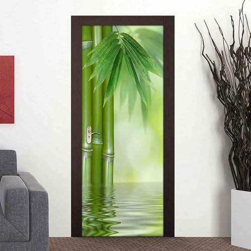 Türtapete Selbstklebend 85x200 Chinesischer Stil Türaufkleber 3D Türposter Grünes Bambus-Spa Fototapete Türfolie Türklebefolie Wasserdichte für Türwand Dekoration Tapete a37