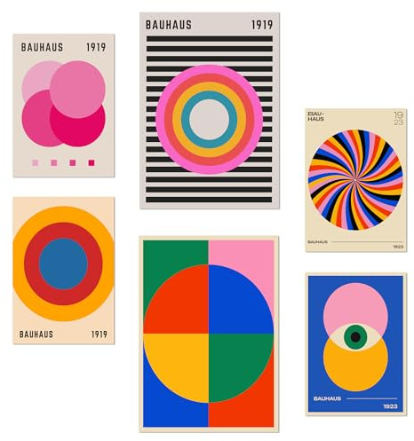 Nacnic-Set mit 6 Postern Bauhaus geometrische Formen in leuchtenden Farben Designillustrationen zur Dekoration der Wände Ihres Zuhauses. Räume A3 & A4 Rahmenlos