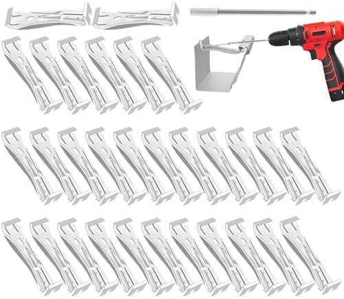 Quick Screw Gutter Hangers - 30 Gutter Brackets | Aluminum Alloy Gutter Hooks | Gutter Mounting Bracket with 1/4 Inch Hex Shank & 5.9 Inch Drill Bit Gutter Tool | Fix Sagging Rain Gutter
