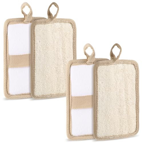 Ouligay 4 Stück Natürlicher Peeling Luffa Schwamm Körper, Luffa Duschschwamm, Loofah Körperbürste Wäscher, Natural Exfoliating Loofah Sponge Pads, Dusch Luffaschwamm für Bad SPA Dusche