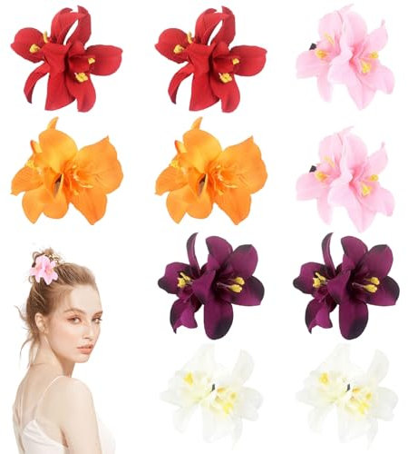 Niaciswe Doppelte Orchideen Haarclips 10 Stücke Böhmische Blumen-Haarnadel Haarspange für den Urlaub am Meer Haarschmuck für Frauen Party Haarstyling Hawaiianische Plumeria-Haarnadel (5 Farben)