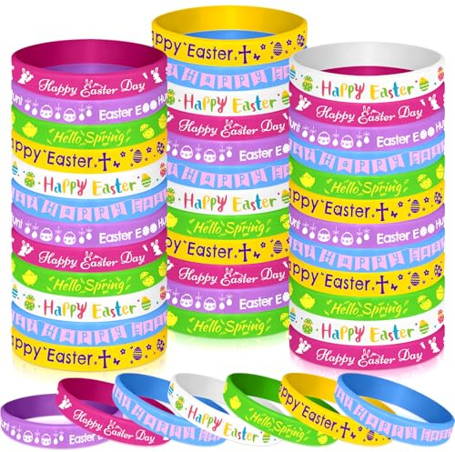 NEBURORA 48 Stück Oster-Silikonarmbänder, Gummiarmbänder für Frühlings-Osterparty-Geschenke, Korbfüller, Eierfüller