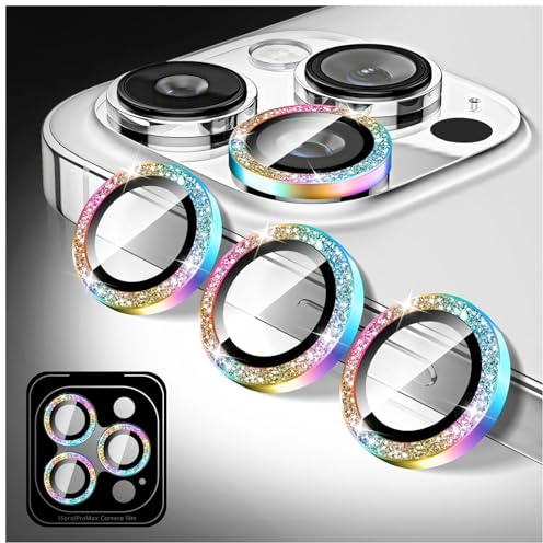 Kucheed Proteggi Obiettivo Fotocamera Glitterato Compatibile con iPhone 13 Pro/13 Pro Max, Adesivi per Copertura Fotocamera in Vetro Temperato, Allineamento Automatico dei Singoli Anelli Metallici
