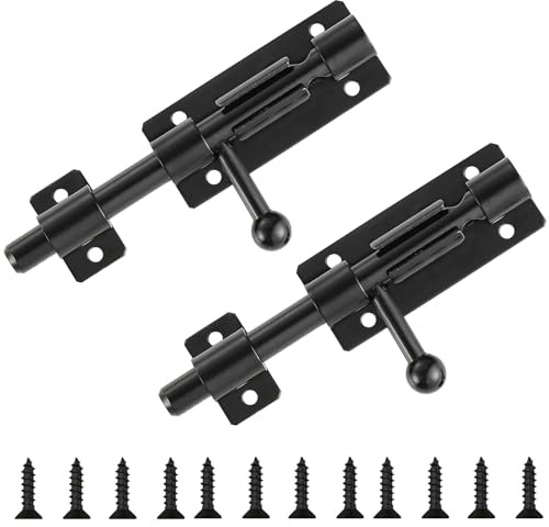 2 Stück 304 Edelstahl Türriegel, Kleiner Riegelschloss Schwarz Bolzenriegel Schlossriegel Torriegel Schiebeschloss für Schiebetore mit Loch für Vorhängeschloss, 4 Zoll
