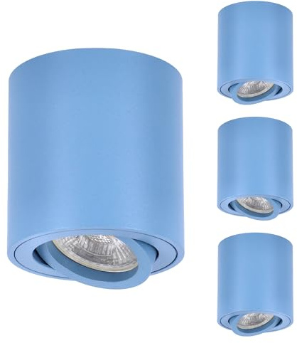 LED Deckenspots 4er Set – Schwenkbare Aufbaustrahler Rund in Blau Matt – Deckenleuchten 230V mit GU10 Fassung aus Aluminium