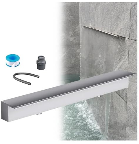 cascada piscina Aliviadero de cascada empotrado en la pared, acero inoxidable, para patio delantero, estanque de peces y spa, decoración exterior, kit de salida de agua tipo cascada(Outlet 105cm(41.3i
