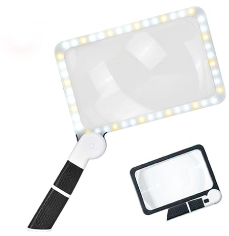 5X Leselupe mit 48 LED, klappbar und dimmbar, Handlupe Vergrößerungsglas mit Licht, für Inspektionen und Lesen ideal für Senioren Handwerk Münzen Briefmarken und Uhrmacher (Schwarz und Weiß)
