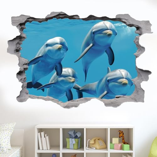 SUPERDANT Adesivo Da Parete 3D Sotto Il Mare Adesivo Murali 3D con Delfini Decorazione Da Parete Rompere I Muri Adesivi Murali In Vinile Staccabili e Attaccabili Decalcomanie per La Casa