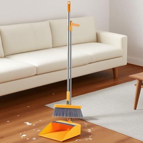 Home Use Besen und Kehrschaufelset Kit mit Langem Griff, 180 Grad Drehbar Kehrmaschine und Kehrschaufel Combo für Haus, Büro, Lobbykehr