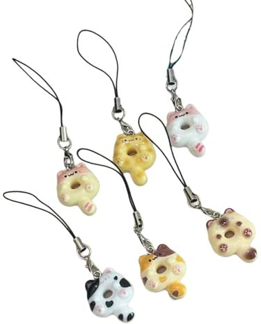 Mumuve Einzigartige Handy-Schmuck-Katzen-Tasche, Zubehör, modischer Schlüsselanhänger, Kunstharz-Textur, geeignet für künstlerische Displays, 6 Stück