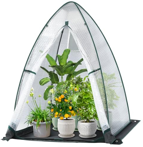 Ohuhu Gewächshaus Foliengewächshaus Überwinterungszelt für Pflanzen, 3 Schicht Blasenfilm Gewächshaus klein Tomatengewächshaus mit Wasserdicht Bodenplane für Balkon, Garten 120x120x180 cm