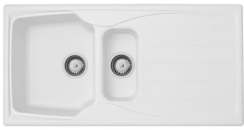 Liquida CMP15WH 1.5 Bowl Reversible White Kitchen Sink and Waste Kit