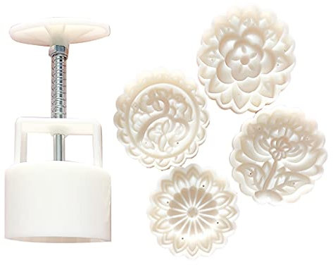 Moule à gâteau de lune à pression manuelle - Motif floral exquis - Pour festival de la mi-automne - Épaisseur réglable