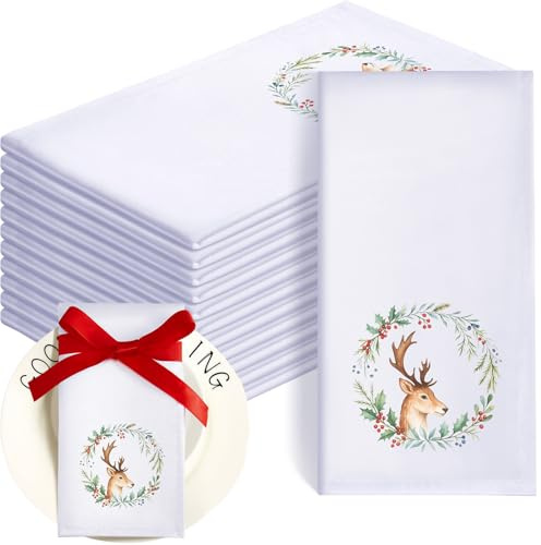 Panelee 12 Stück 43 x 43 cm Weihnachten Servietten Weiche Bequeme Stoffservietten Wiederverwendbare Satin Tischservietten für Zuhause Restaurant Party Deko(Hirschgirlande)