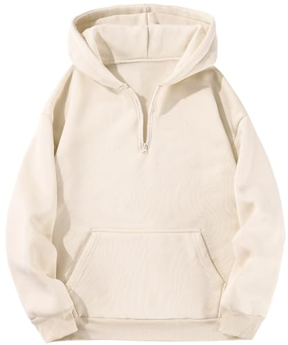 PANOZON Felpa con Cappuccio Zip e Scollo a V in Tinta Unita Modello Oversize Streetwear da Skateboard(XL, 1Albicocca)