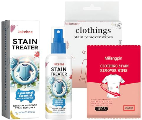 Fleckenentferner Kleidung, Stain Treater Spray, Tragbar Stain Remover Spray mit Fleckenentferner-Tüche, Fleckenspray für Babykleidung, Vegan, zu Empfindlicher Haut, Hartnäckige Flecken Schnell