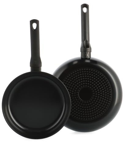 BK Enjoy Keramik-Antihaft-Pfannenset, 2-teilig, Ø 24/28 cm, PFAS-frei, Induktionspfanne, Ofenfest bis 160 °C, Spülmaschinenfest, Schnelle Erhitzung, Cool-Touch-Griffe, Schwarz