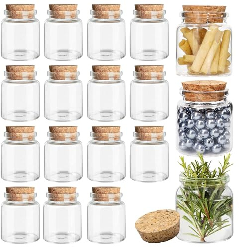 Acetiti 32 Stück 50ml Mini Glasflaschen zum Befüllen mit Korken, Leere Kleine Fläschchen Gewürzgläser Einmachgläser Phiolen Wunschflaschen für Hochzeitsgeschenke, Küchengewürz, DIY, Party (32)