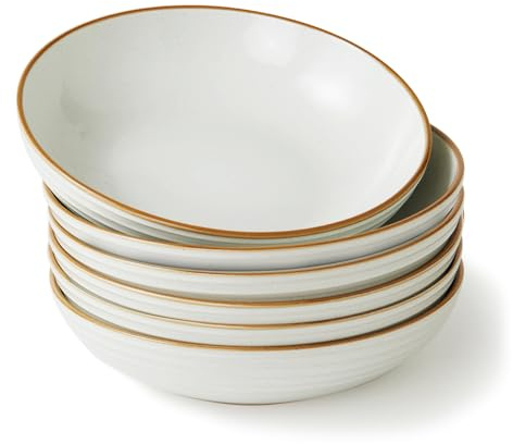 Richmount Jupiter Schalen Set 6, 21.6cm große tiefe Pastateller, Weiß | Pastaschale für 6 Personen, geeignet für Nudeln, Suppe, Salat und Dessert, stapelbar, spülmaschinen- & mikrowellengeeignet