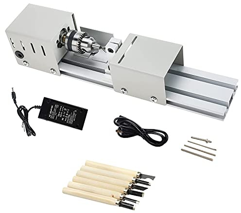 Kit Standard de tournage d'outils DIY, mini tourna 未处理 Mini Wood Lathe Machine, 96W Table Woodworking Lathe Beads Polishing Milling Grinding Drill Tool Set DC12V-24V