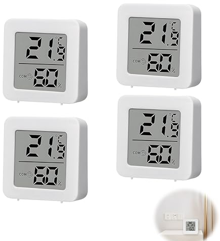 4PCS Room Thermometer, Digital Room Hygrometer Indoor Humidity Meter Accurate Accurate Temperature Humidity with LCD Display Celsius for House Greenhouse Baby Office Cellar Home Garden