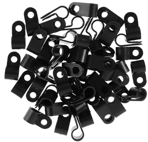 LOLIPPYY 100pcs Nylon R-Type Wire Clips for Cord Diameter 7.9mm, Black Cable Clamp Holders for Wire Management, Suitable for Ethernet, Tv, and Coaxial Cables in Indoor and Outdoor Use