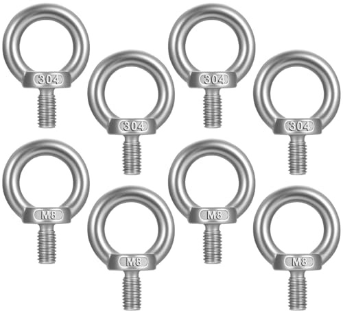 8 Pcs Perno de Ojo de Elevación, Tornillos Ojo Elevación de acero inoxidable 304, argollas acero inoxidable cáncamos para equipos de elevación residenciales y de ingeniería (M8)