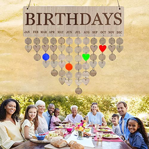 Dioche Tablero para Colgar en la Pared Calendario de Cumpleaños Familiar con Etiquetas, Tablero de Madera para Colgar en la Pared, Placa de Calendario con Recordatorio de Cumpleaños, Perfecta para