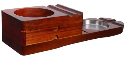 HAPINARY Cenicero de Madera Marrón Incluye Cajón y Ranura y Cortador de Cigarros Integrado con Soporte para Whisky Adecuado para Uso al Aire Libre y Viajes