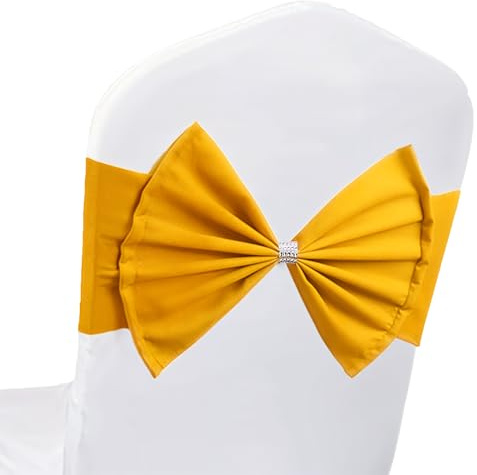 Trimming Shop Listo Silla Cinta Lazo Banda con Deslizante Hebilla para Banquete, Comedor, Boda, Fiesta, Silla Banda Decoración,Elásticos Y Elastizado - Oro, 50pcs