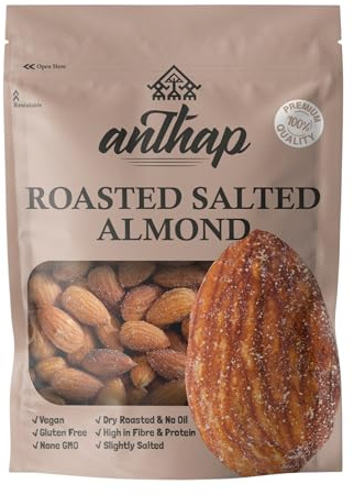 Anthap Roasted Salted Almond, Californian Almonds, No Oil, No Other Preservatives, Perfectly Roasted & Lightly Salted, Crunchy & Flavorful, High in Protein & Healthy Fats, Premium Quality Almonds, 1kg